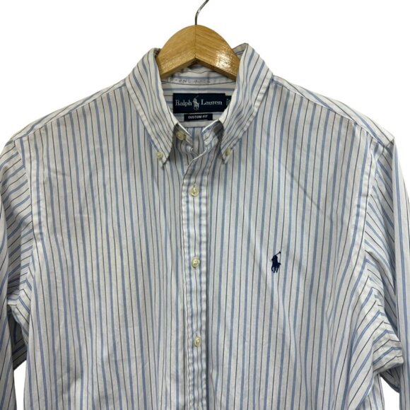 Ralph Lauren Custom Fit White Blue Stripe Dress Shirt, 16 - Picture 5 of 5